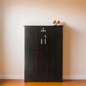 Drizzle 2 Door Shoe Rack with Drawer | Shoe Cabinet Wooden Home | Shoe Cupboard (Drizzle Texture)