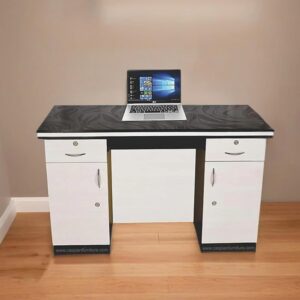 White and Coffee Brown Engineered Wood Study Table/Office Desk | Office Table with 2 Drawers, Keypad and Storage Cupboard | Size 48 x 30 x 24 inches
