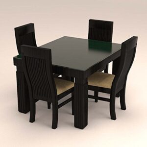 4 Seater Dinning Set with Vertical Stripe and Glass Table Top.