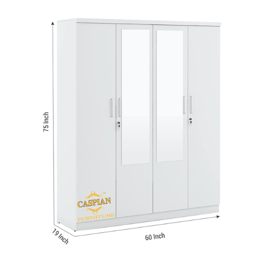 Super White 4 Door Wardrobe with 2 Mirrors|Wardrobe for 2 Persons |Drawers and Lock, 3 Shelves and Hanging Space for Clothes(60" *17*"75 inch) - Image 6