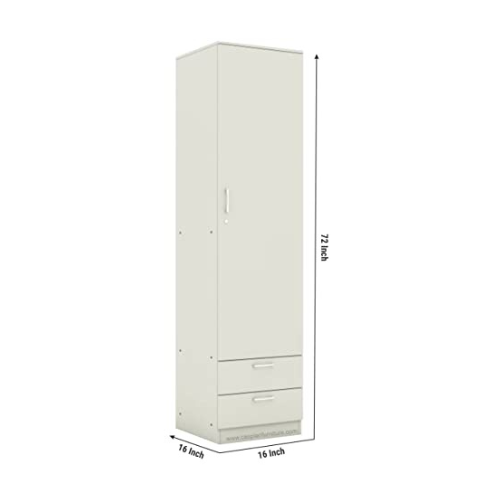 Super White Engineered Wood Single Door Wardrobe - Image 4