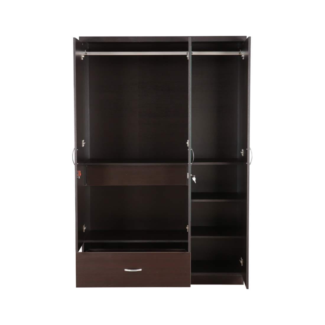 Walnut Colour 3 Door Wardrobe With 2 Drawers , Shelves And Hanging Space For Clothes | Wardrobe For Clothes - Image 4