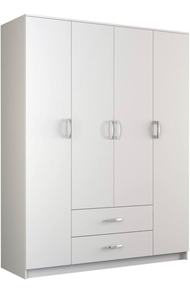 Super White 4 Door Wardrobe with 2 Mirrors|Wardrobe for 2 Persons |Drawers and Lock, 3 Shelves and Hanging Space for Clothes(60" *17*"75 inch) - Image 10