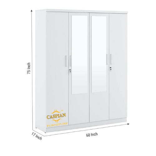 Super White 4 Door Wardrobe with 2 Mirrors|Wardrobe for 2 Persons |Drawers and Lock, 3 Shelves and Hanging Space for Clothes(60" *17*"75 inch) - Image 7