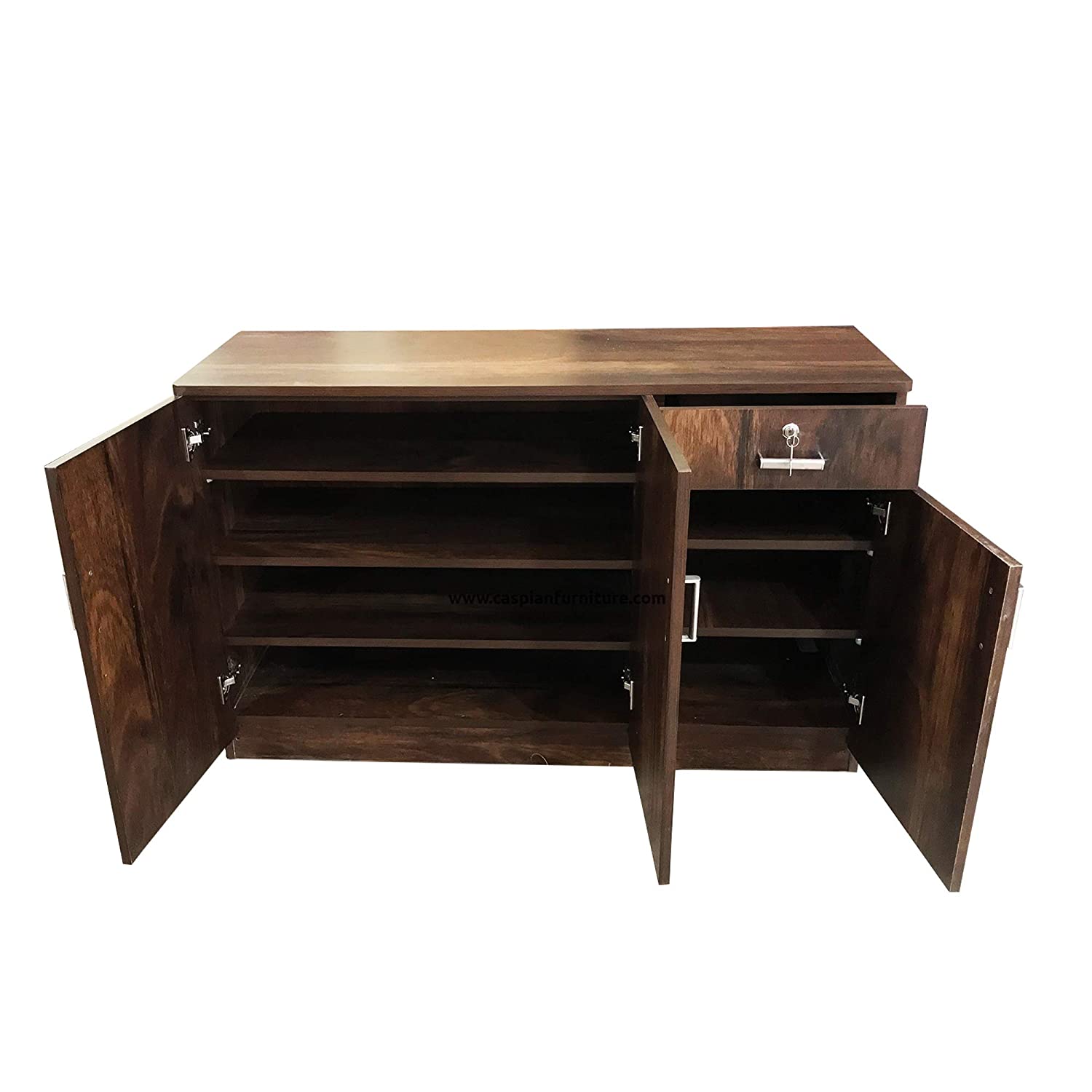 Engineered Wood Textured 3 Door Storage Cabinet with Drawer(Brown) | Shoe Rack | Storage Cabinet - Image 3