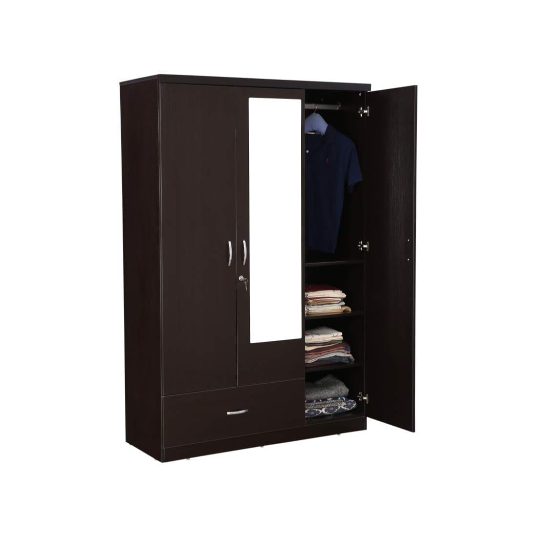 Walnut Colour 3 Door Wardrobe With 2 Drawers , Shelves And Hanging Space For Clothes | Wardrobe For Clothes - Image 7