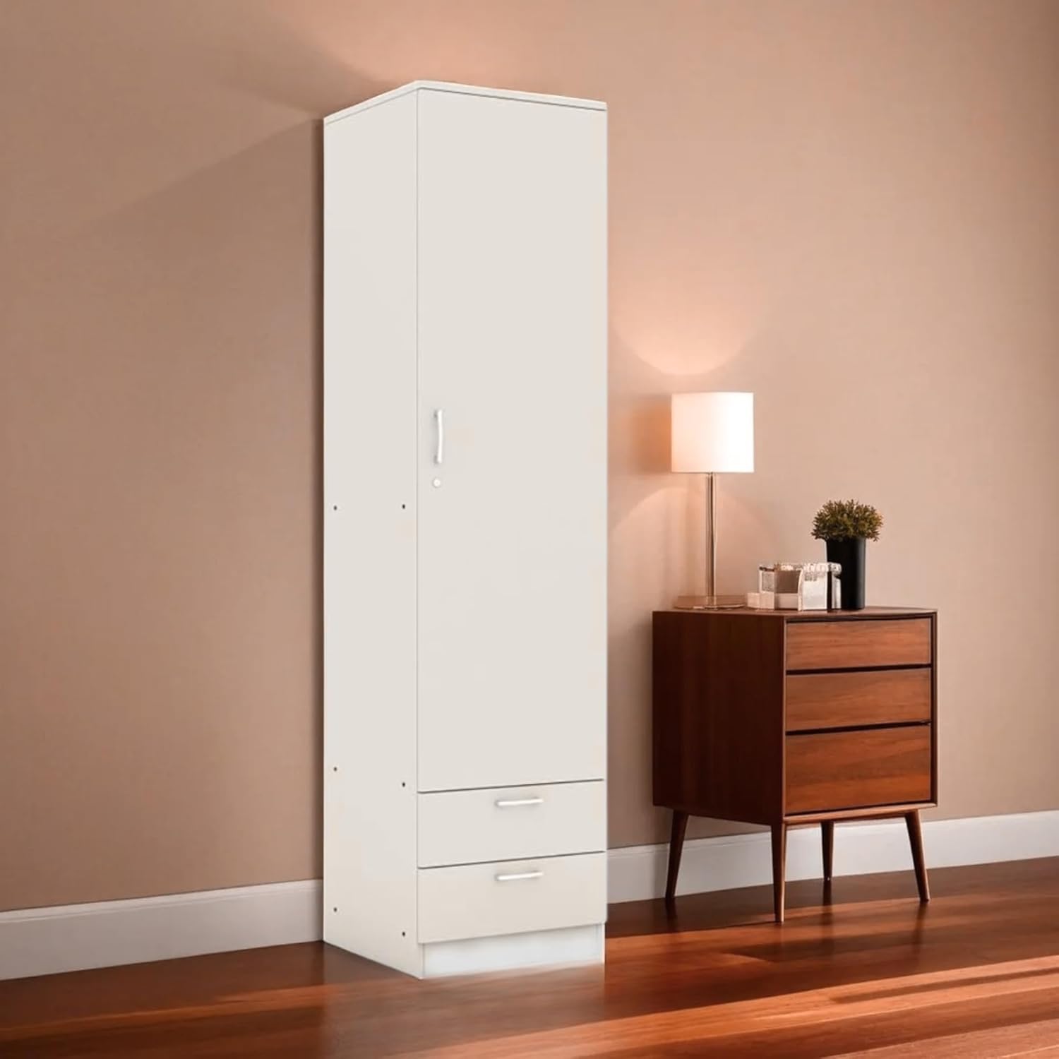 Super White Engineered Wood Single Door Wardrobe