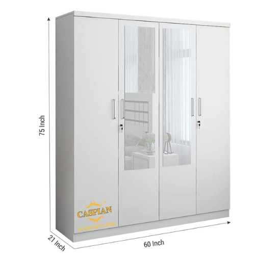 Super White 4 Door Wardrobe with 2 Mirrors|Wardrobe for 2 Persons |Drawers and Lock, 3 Shelves and Hanging Space for Clothes(60" *17*"75 inch) - Image 8