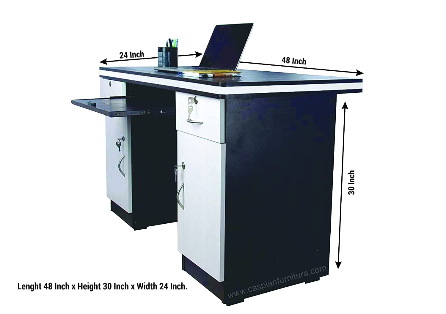White and Coffee Brown Engineered Wood Study Table/Office Desk | Office Table with 2 Drawers, Keypad and Storage Cupboard | Size 48 x 30 x 24 inches - Image 5