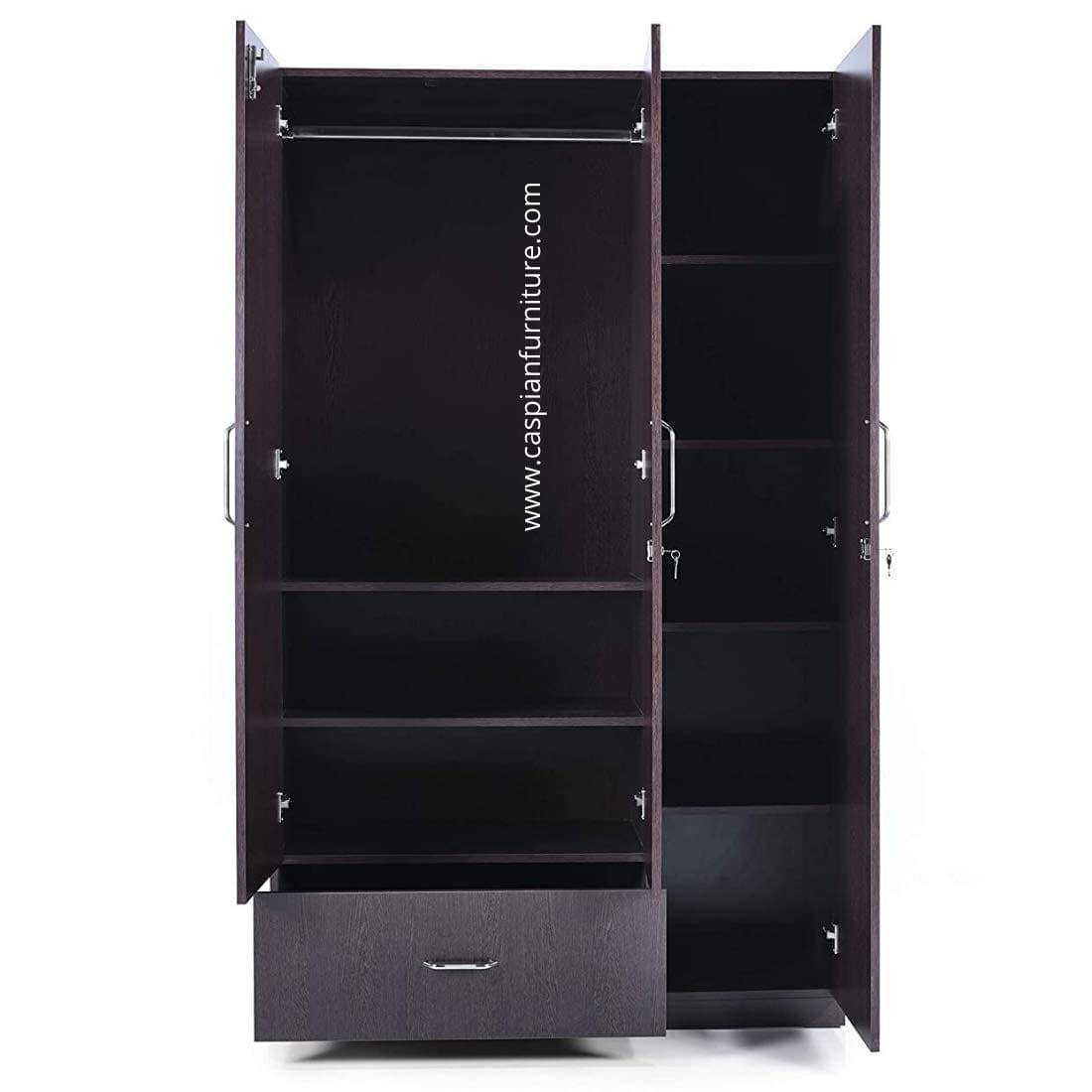 Walnut Colour 3 Door Wardrobe With 2 Drawers , Shelves And Hanging Space For Clothes | Wardrobe For Clothes - Image 6