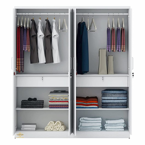 Super White 4 Door Wardrobe with 2 Mirrors|Wardrobe for 2 Persons |Drawers and Lock, 3 Shelves and Hanging Space for Clothes(60" *17*"75 inch) - Image 4