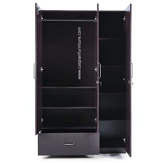 Walnut Colour 3 Door Wardrobe With 2 Drawers , Shelves And Hanging Space For Clothes | Wardrobe For Clothes - Image 8