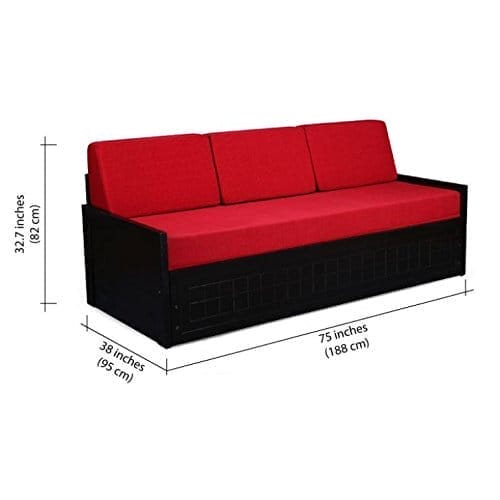 Square Textured Sofa Cum Bed (Red) - Image 7