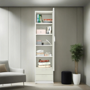 Super White Engineered Wood Single Door Wardrobe/Cupboard with 4 Shelves